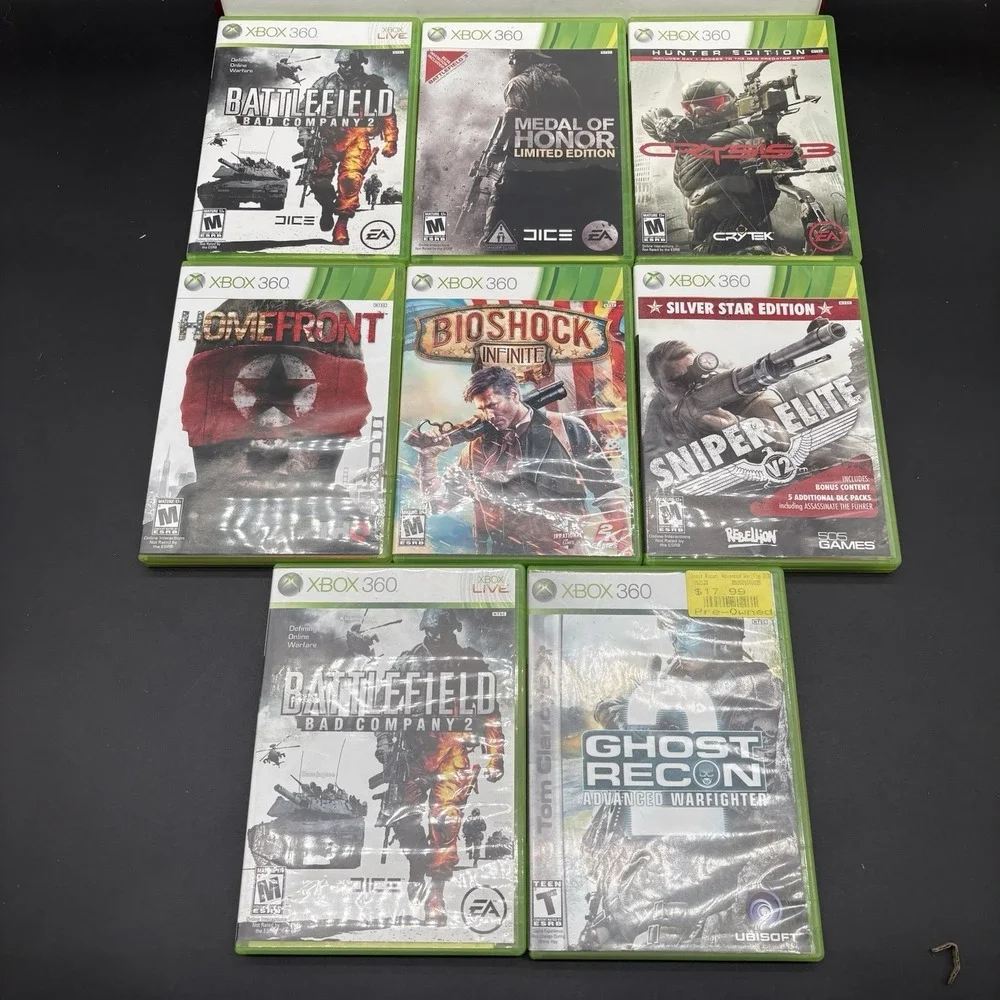 Xbox 360 Shooter Lot 8 Games CIB Battlefield Bad Company 2 Bioshock Crysis Medal